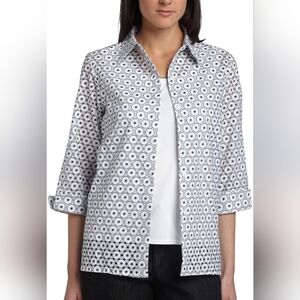 Alfred Dunner Eyelet Detail Button Front Cotton Shirt